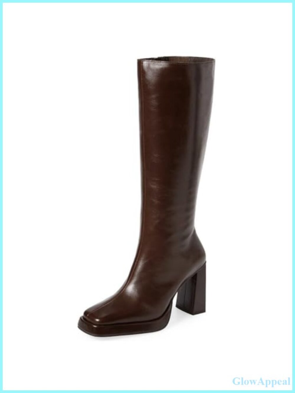 Faux Leather Knee High Platform Boots Women Chunky Block Heel Square Toe Side